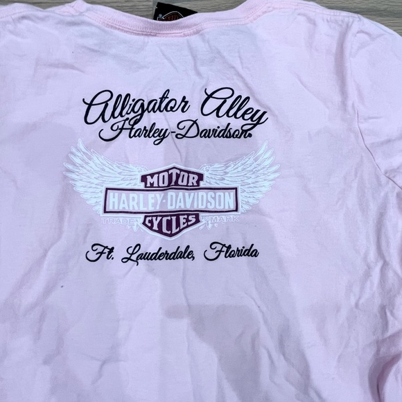 NWOT Harley-Davidson pink top Alligator Alley graphic tee embellished size M - Picture 6 of 7